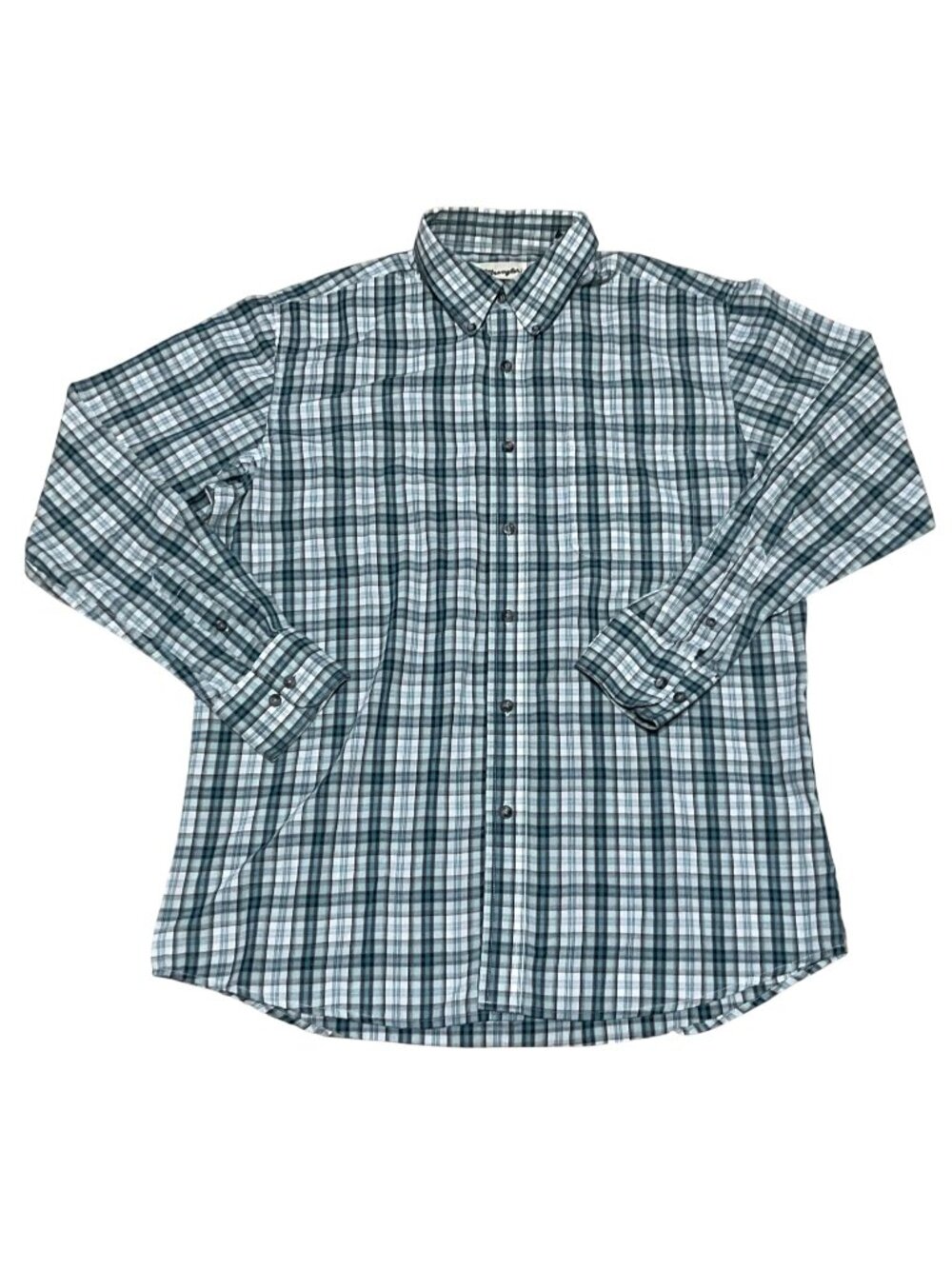 Wrangler Riata Long Sleeve Shirt Size L Button Down Green White Plaid Mens
